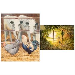 Richard Bolton (British 1950-): Chickens and Cows, watercolour signed and dated '03, 30cm x 24cm; Ray Canham (British 20th Century): 'The Forgotten Gate', gouache signed and dated '85, titled on the mount 27cm x 37cm (2)