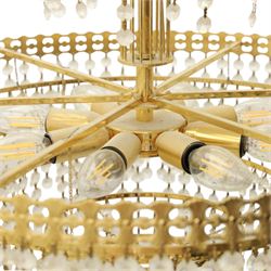 Art Deco style set of two chandeliers, brass and beaded glass, (H 60cm, Di 60cm) (H 75cm, Di 62cm) 