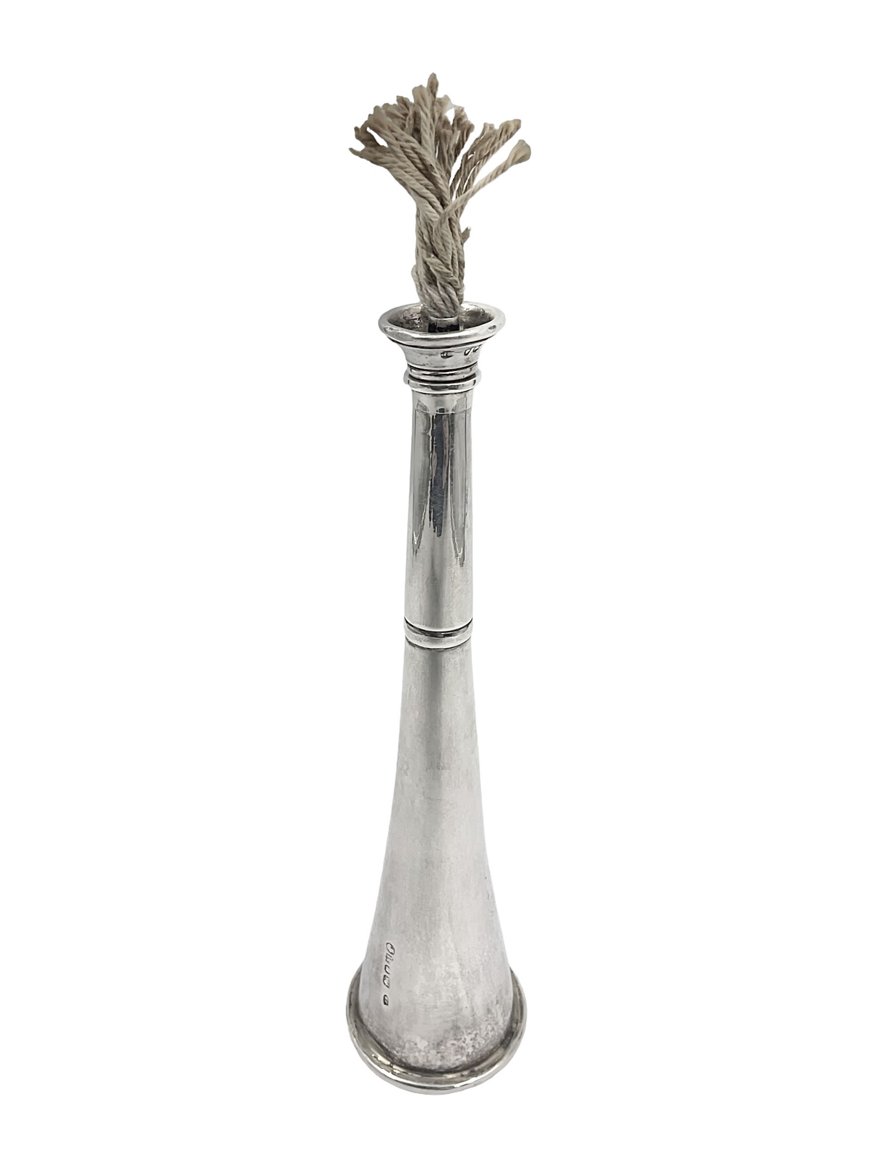 Victorian silver novelty table lighter, modelled in the form of a horn, hallmarked Joseph Braham, London 1887, L19cm