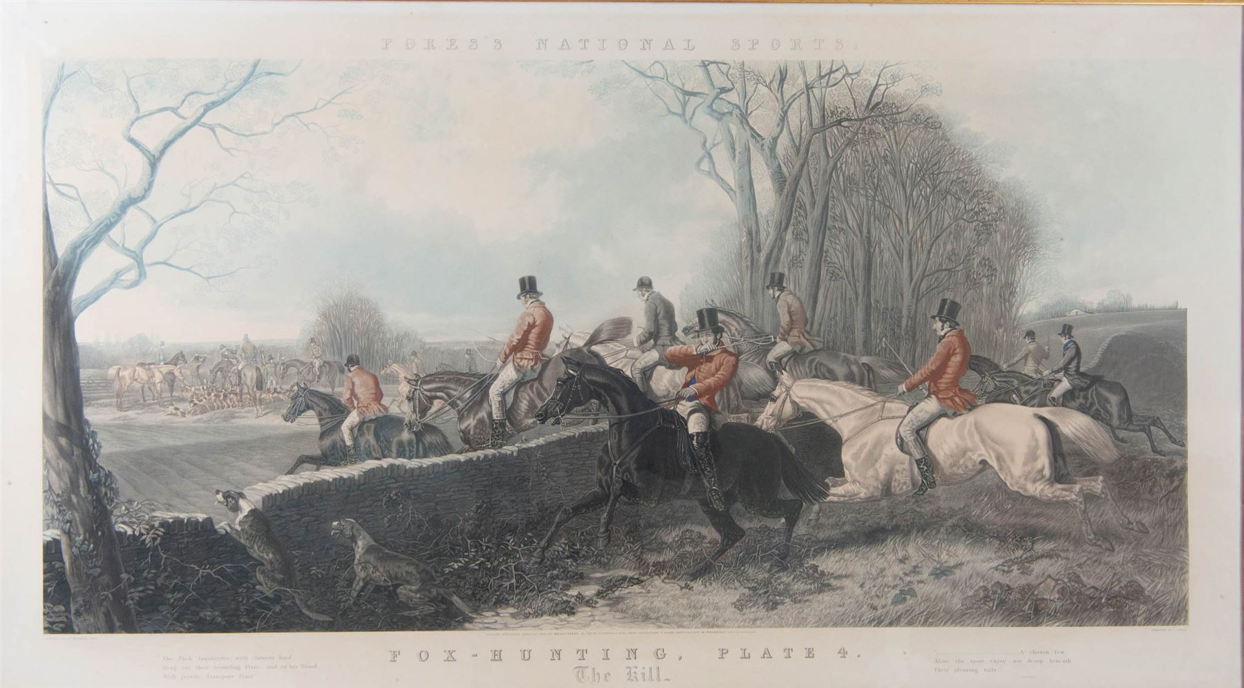 John Frederick Herring Senior (British 1795-1865): 'Fox Hunting - The Meet, The Find, The Run, The Kill',  set of four elephant folio aquatints by J. Harris, from Fores's National Sports, housed in ornate carved frames, aquatints 63cm x 114cm, overall size 88cm x 140cm (4)