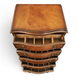 Reprodux - 20th century mahogany narrow serpentine chest, with six graduating drawers, later fitted with dividers, raised on bracket feet