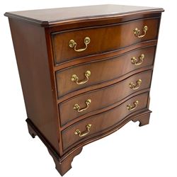 Georgian design mahogany serpentine chest, moulded top over four cock-beaded drawers, on bracket feet