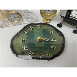 Six small mantel clocks; Grace Darling moulded glass dish; and boxed Beswick figure