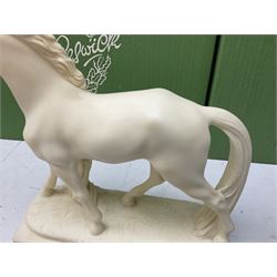 Five Beswick and Royal Doulton horse figures in matt white on black plinths, comprising of  Spirit of Affection no. 2689/2536, Springtime no.2837, Spirit of peace no.2916, Spirit of earth no.2914 and Spirit of the wild no. 183, together with a composite figure of a horse (6)