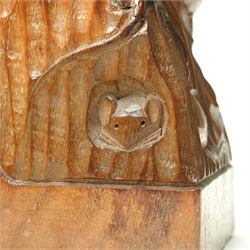 Mouseman - pair of oak triple mouse bookends, each carved and tooled with three mice, by the workshop of Robert Thompson of Kilburn H16cm