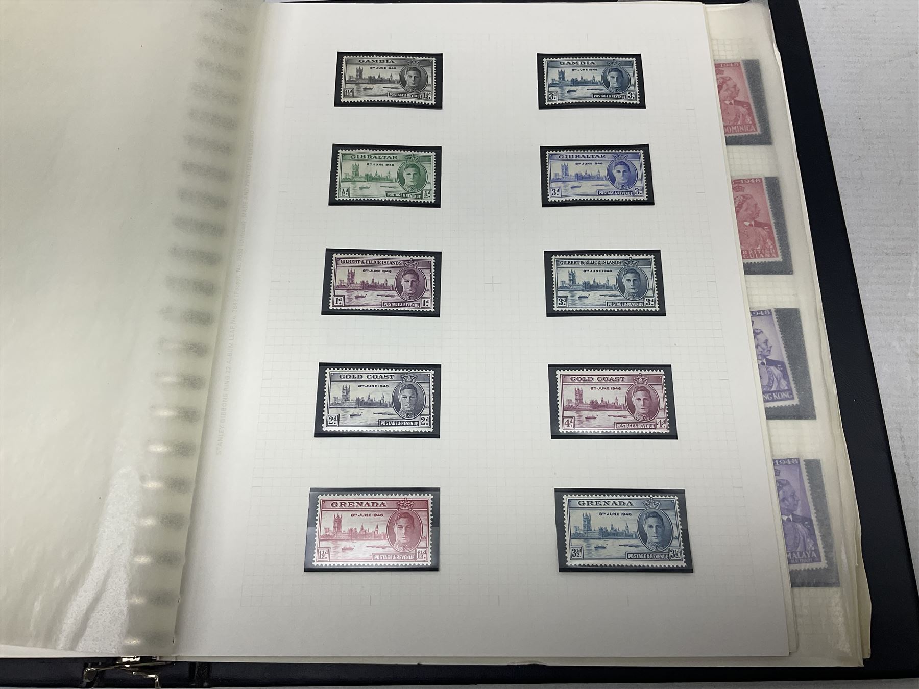 Stamps including various King George VI 12th May 1937 coronation, various 8th June 1946 Victory, various 1923-1948 Silver Wedding, Turks and Caicos Islands 'Raking Salt' mint marginal blocks of four etc, housed in two ring binder folders