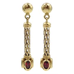 Pair of 9ct gold garnet, peridot and topaz pendant stud earrings, hallmarked 