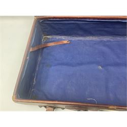 Late 19th/early 20th century stitched and studded leather portmanteau type suitcase with expanding lid and straps, L61cm