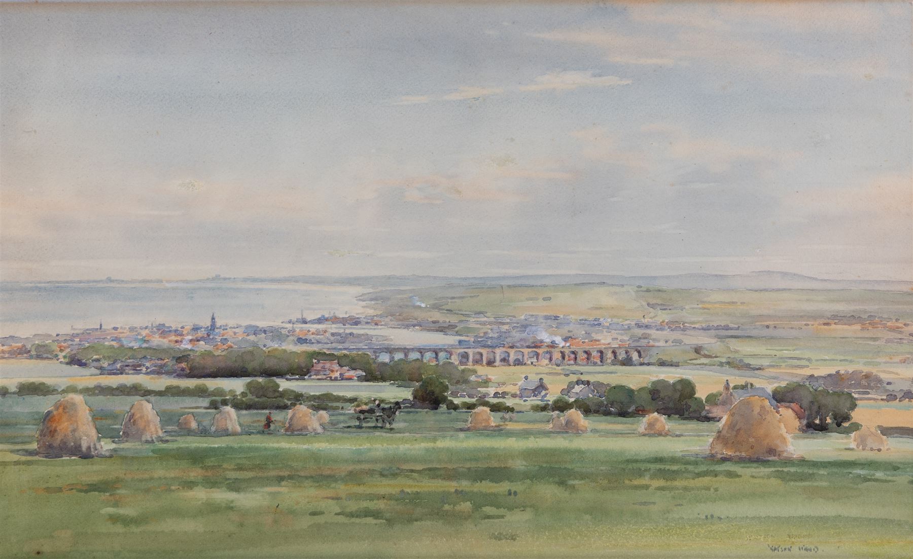 Frank Watson Wood (British 1862-1953): Berwick-upon-Tweed from Halidon Hill, watercolour signed 31cm x 52cm