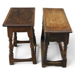 Two 19th century oak joint stools raised on turned supports united by stretchers
