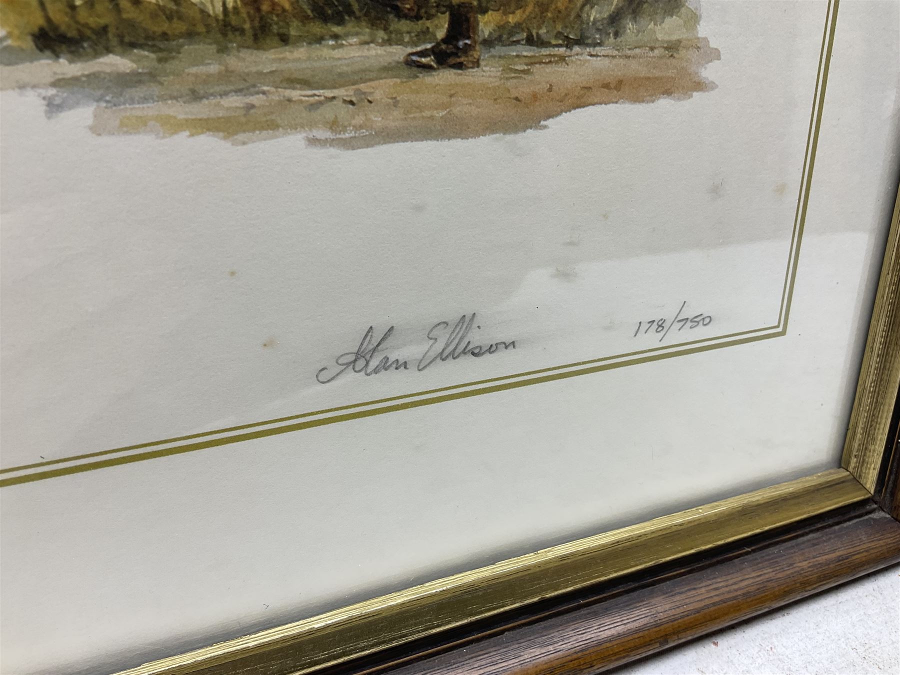 After Alan Ellison, limited edition colour print 'Working Springers' no.178/750 signed on the mount 43 x 59cm; and seven colour prints after Nigel Hemming of game birds and gun dogs; all framed (8)