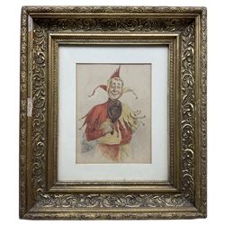 English School (19th/20th century): Caricature of a Jester, watercolour indistinctly signed and dated 1901, 19cm x 14cm