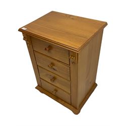 Pair of pine pedestal chests, fitted with four drawers