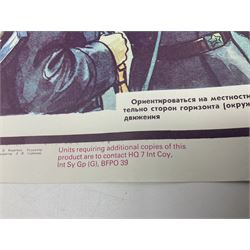 Seven small posters comprising five Soviet military/space programme related subjects including weapon sections; and two reproduction British WW2 recruitment type posters; all unframed (7)