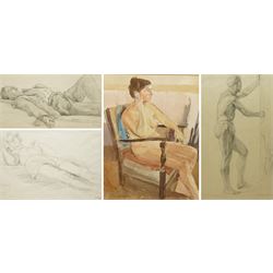 Julian Roebuck (British 1915-1991): Portrait of a Girl Seated and Life Studies, watercolou...