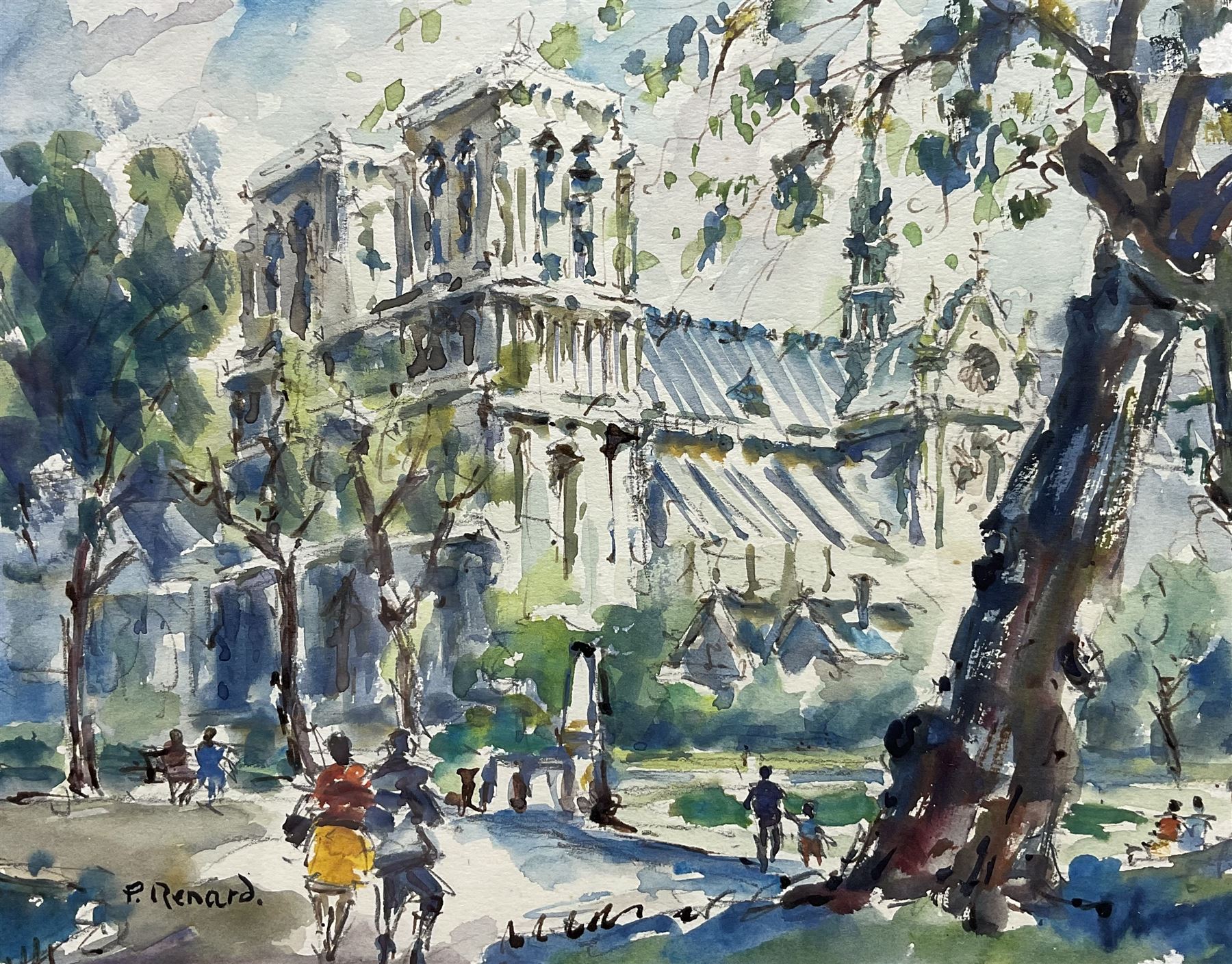 P Renard (20th century): French Cathedral, watercolour signed 17.5cm x 22cm