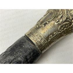 James Deakin & Sons five piece horn handled carving set, in blue velvet lined fitted case, L43cm