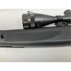 Stoegar .177 air rifle with break barrel action, 3 x 9 telescopic sight and fully integrated sound moderated barrel, no visible serial number, L109cm; in Stoeger lined gun sling