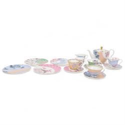 Wedgwood Butterfly Bloom  pattern tea service, comprising Teapot, milk jug and open sucrie...
