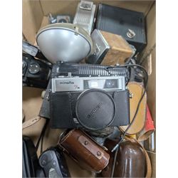 Collection of vintage cameras, including Minolta Hi-Matic 7S, No.2 C. Ensignette Deluxe, Zeiss Ikon etc