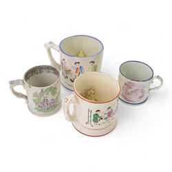 19th century frog and newt cup, decorated with a house in a landscape and cows, featuring ...