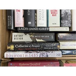 Collection of various history books to include world wars, tudors, vikings, anglo saxons and a number of political books, three boxes  