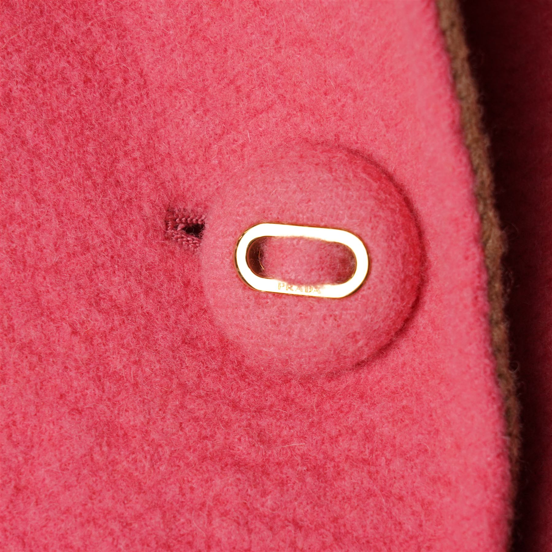 Prada - wool single-breasted camel coat with bright pink outer, with detachable mink fur collar, three-quarter length sleeves, cloth-covered and gold-tone hardware button front fastening, with side slip pockets, size 44, unused