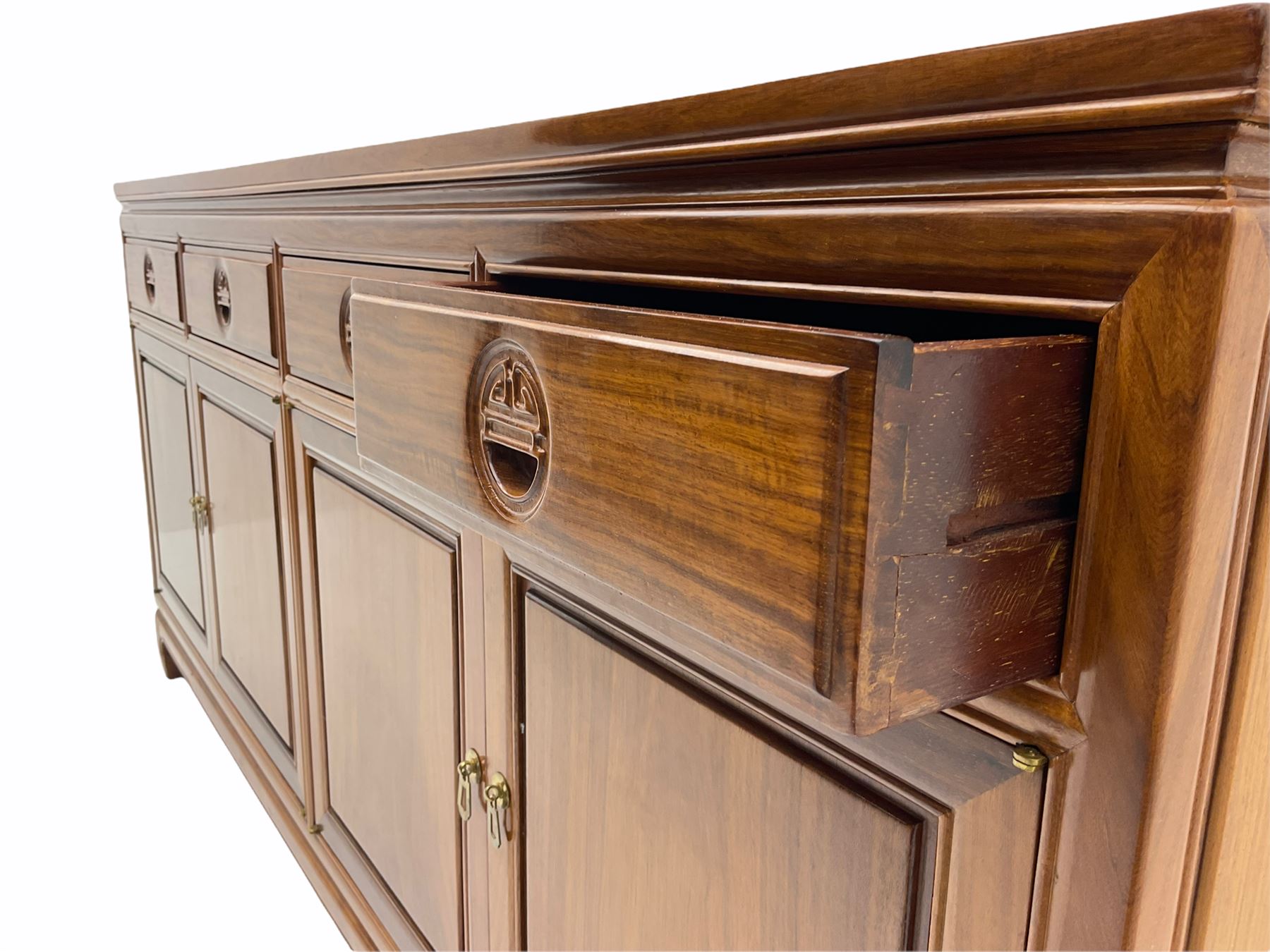Chinese rosewood sideboard, fitted with four drawers and four cupboards