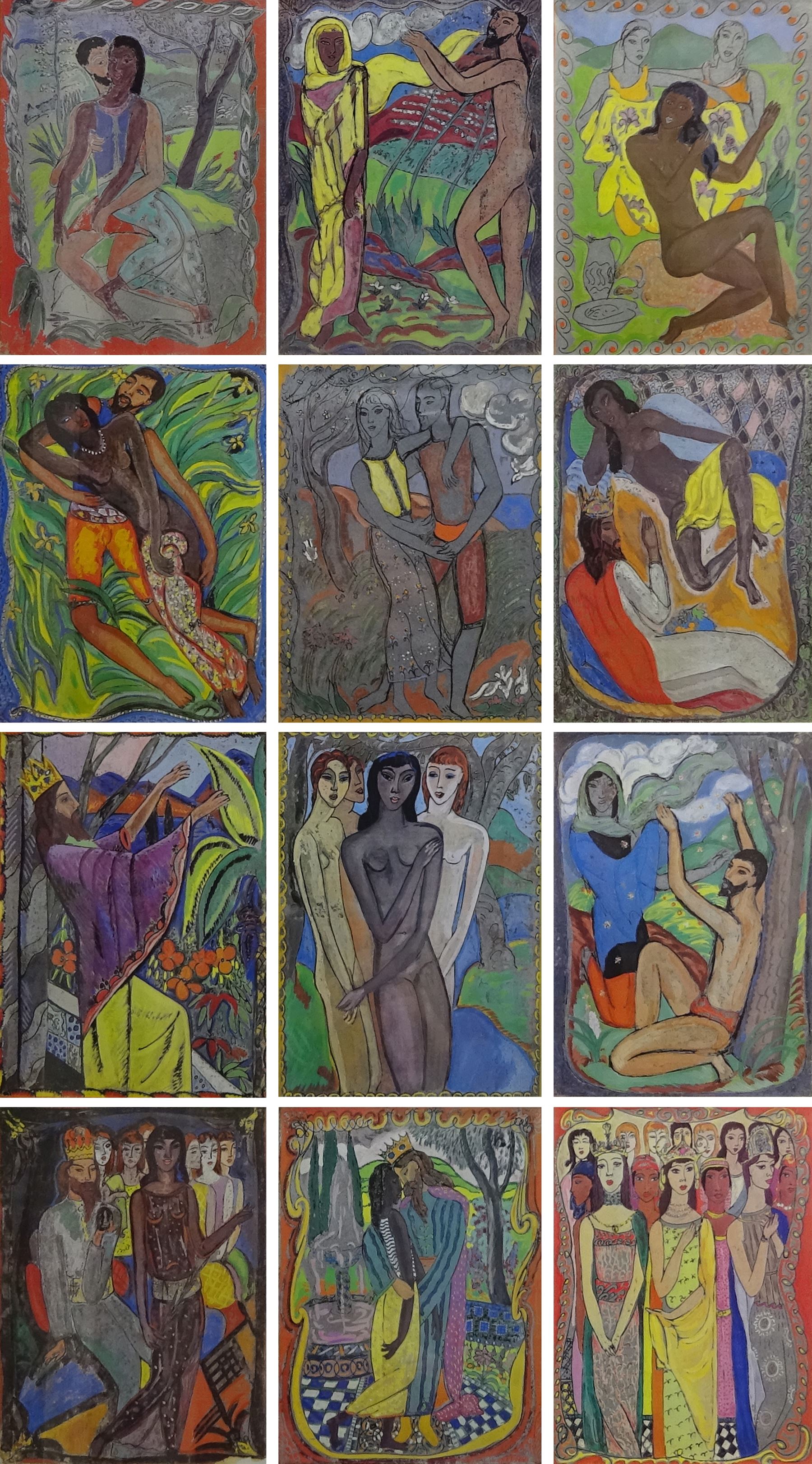 Edward Harris Wolfe (South African 1897-1981): 'Song of Songs', set of 12 limited edition offset lithographs on aluminium lined paper in four colours, each signed and numbered 228/250 in pencil on the mount 36cm x 26cm (image size) framed with original text 