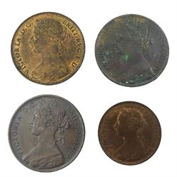 Three Queen Victoria bun head pennies, dated 1862, 1875, 1887 and 1890 halfpenny