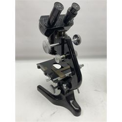 Three Binocular microscopes, comprising two W. Watson & Sons Bactil no 110331 and 107773 and Tasco LMSQF-F