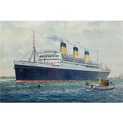 F Patterson (British 20th century): Ships Portrait of the RMS Majestic, watercolour signed 31cm x 47cm