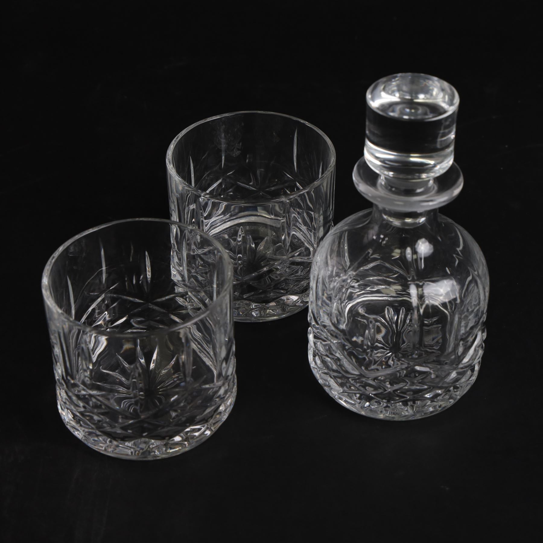 Waterford Marquis stacking decanter and tumbler set, together with Waterford candle stick 