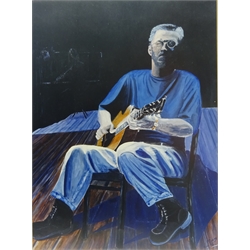  Eric Clapton, gouache on paper signed & dated June '96 by Peter J Bailey (British 1951-) 39cm x 29cm and George Harrison, Eric Clapton and David Gilmour, three drawings indistinctly signed T Heath? 29.5cm x 20.5cm (4)  