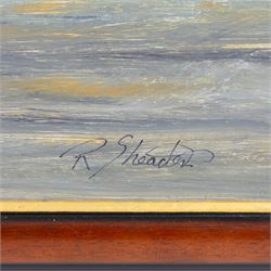 Robert Sheader (British 20th century): Fishing Boat on the Foreshore Scarborough by Moonlight, oil on board signed 45cm x 91cm