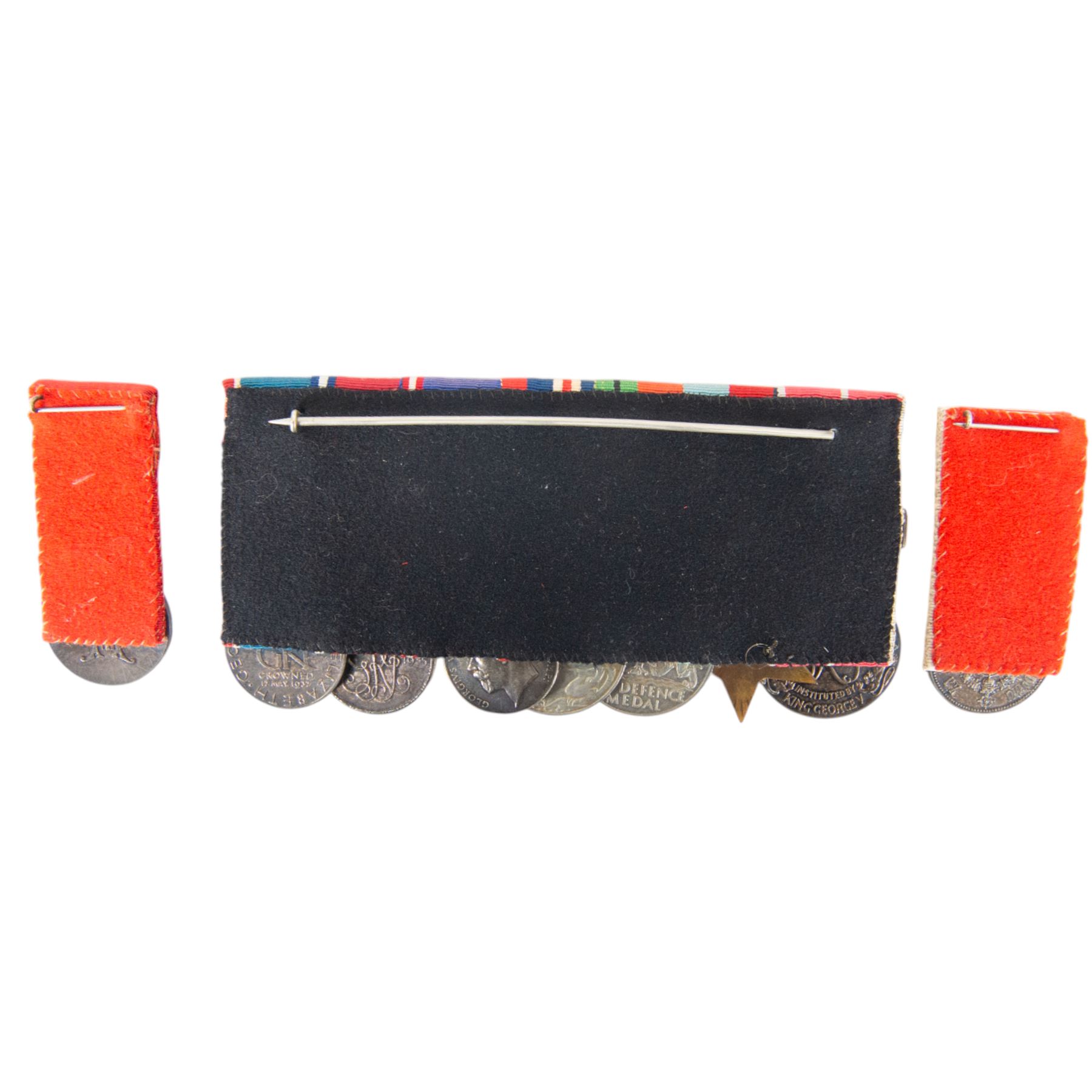 Nine medal group awarded to Sergeant Lewis L Lockwood; British Empire Medal, 1939-1945 Star, Defence Medal, War Medal, George V Royal Victorian Medal, George V 1935 Silver Jubilee medal, Norwegian King Haakon VII Jubilee Medal and Yugoslavia Medal of Merit, together with matching miniature medal set and ribbon bar, ephemera and photograph relating to L. Lockwood  
