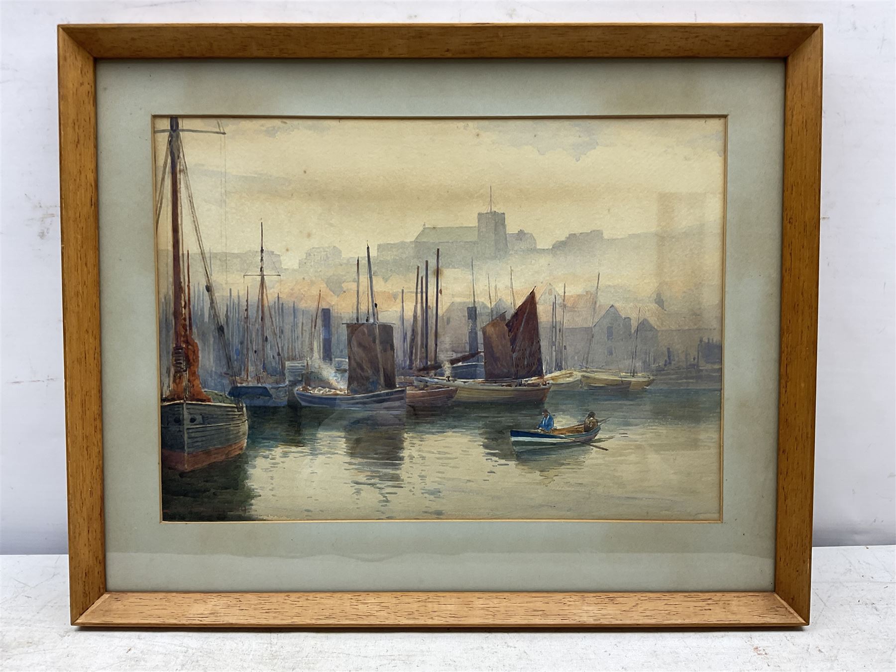 Albert George Strange (British c.1855-1917): Boats in Scarborough Harbour, watercolour signed 25cm x 34cm