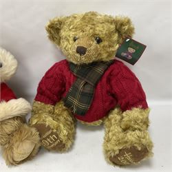 Six Harrods annual teddy bears, dating between 2005 and 2010, including 20th anniversary edition bear, tallest H39cm