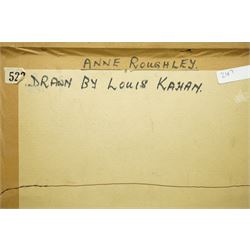 Louis Kahan (Australian 1905-2002): Portrait of Ann Roughly, pen and ink sketch signed and inscribed 49cm x 37cm