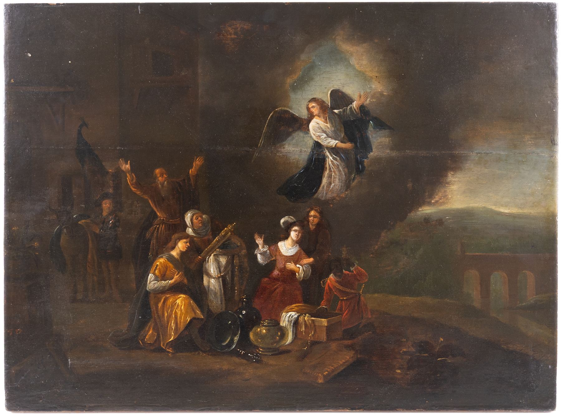 Dutch School (18th century): The Annunciation, oil on panel unsigned 48cm x 65cm (unframed)
