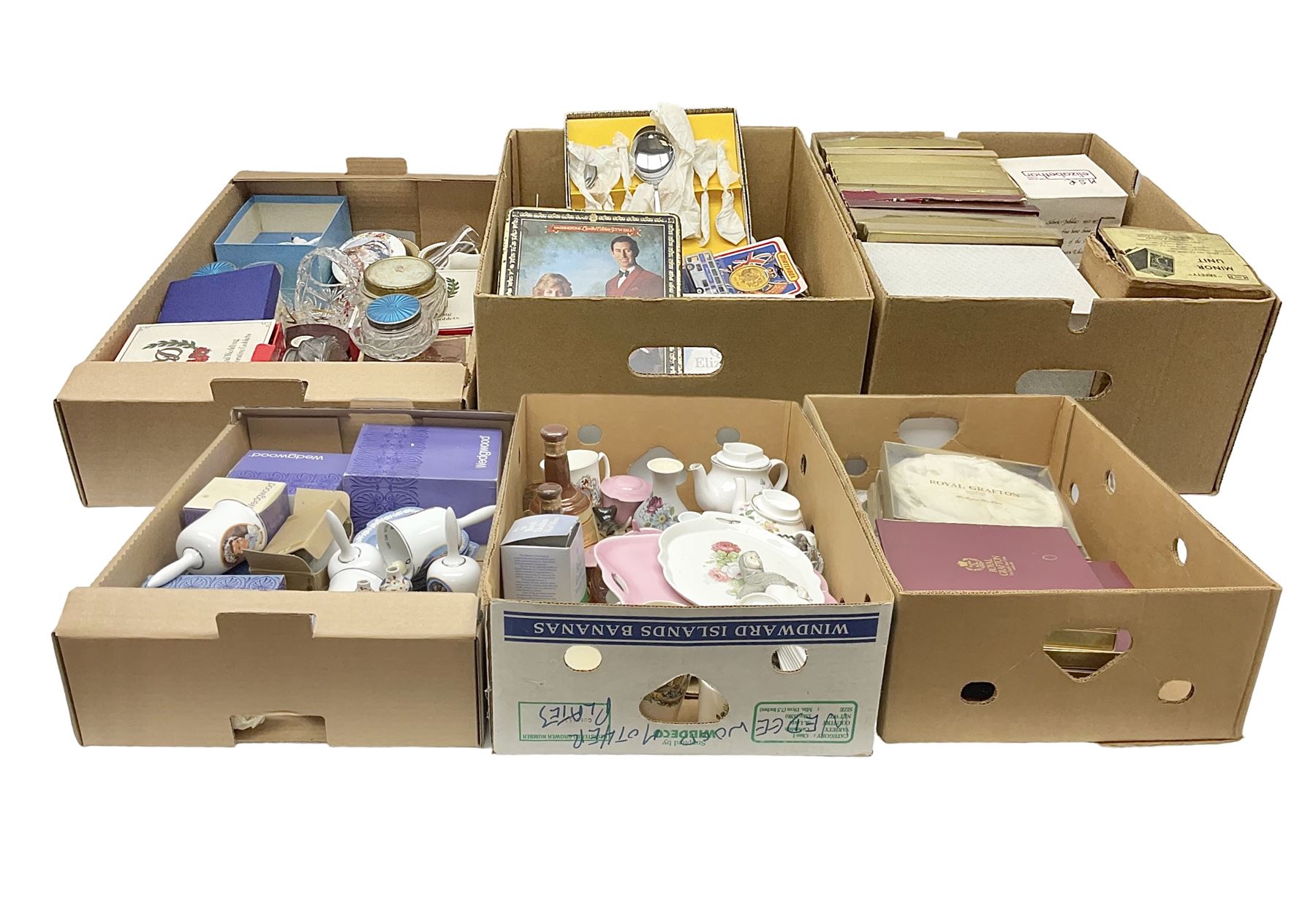 Collection of Wedgwood Jasperware, to include candy box with lid, miniature vase, trinket dishes, together with other collectables in six boxes 