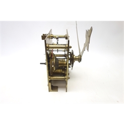  19th century brass drop dial tavern/gallery clock movement signed verso 'Vulliamy London No. 1930', five pillar, single fusee movement with deadbeat anchor escapement, winder and time set from the rear, maintaining power, 18cm x 22.5cm, minute hand - L33cm  Provenance - from the collection of J.E.S Walker - author of 'Hull and East Riding Clocks'   
