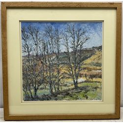 John Exley (British Contemporary): 'View from Holling Hall', impasto oil on canvas signed and dated 2011, titled on label verso 35cm x 35cm