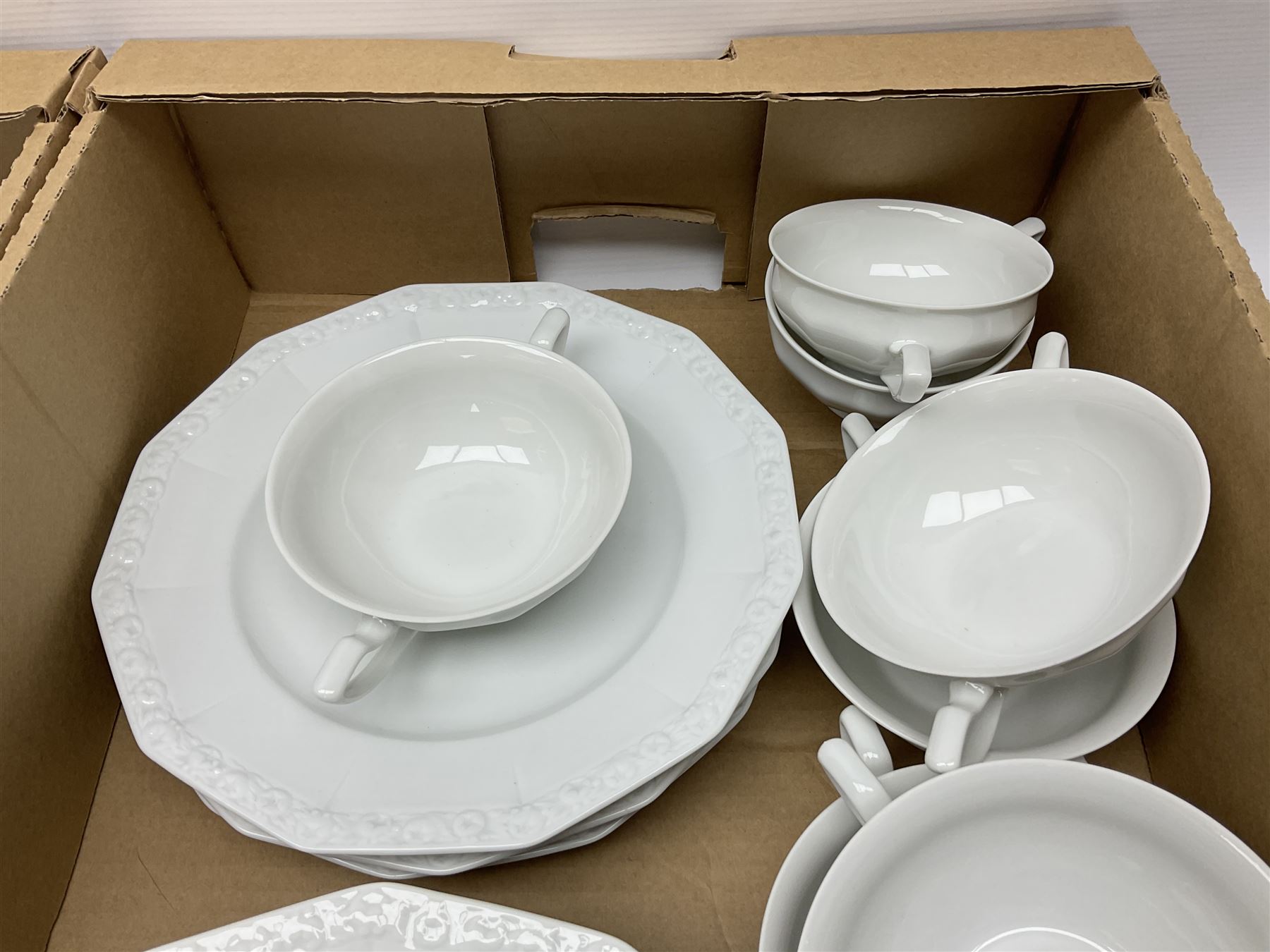 Rosenthal Classical Rose tea and dinner service for eight, including teapot, coffee pot, milk jug, covered sucrier, cups and saucers, dinner plates, serving dishes etc 