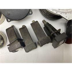 Three RAF light switches, together with military oxygen canister, batteries, gages etc  