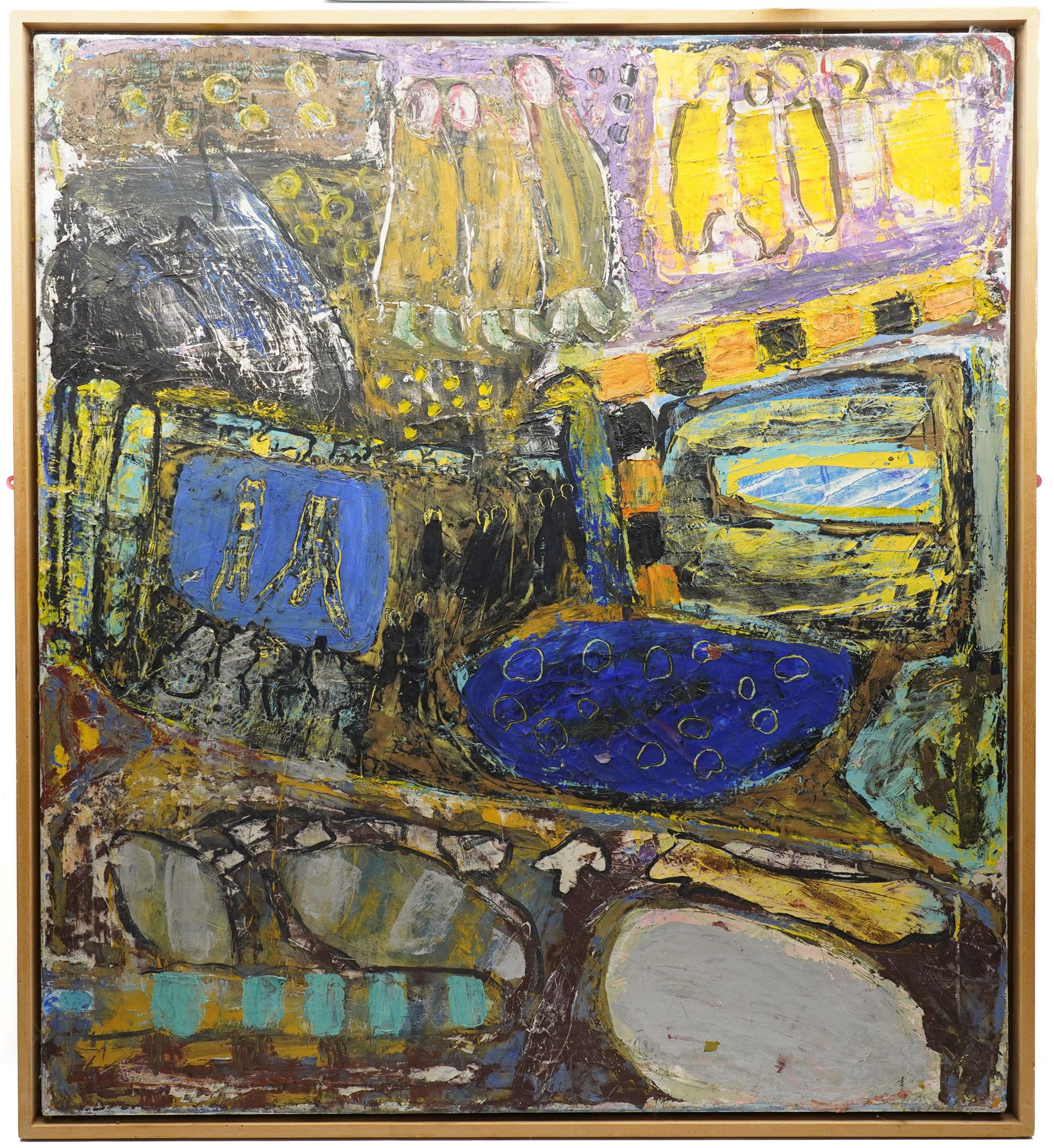 Gillian Ross Kelsey (British 1935-2025): 'The Meeting Place', acrylic on canvas unsigned 102cm x 91cm