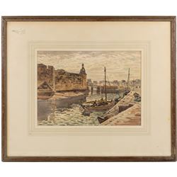 William Warden (British 1908-1982): 'Morning - Concarneau', watercolour signed and dated 1950, titled and with original label verso 27cm x 37.5cm