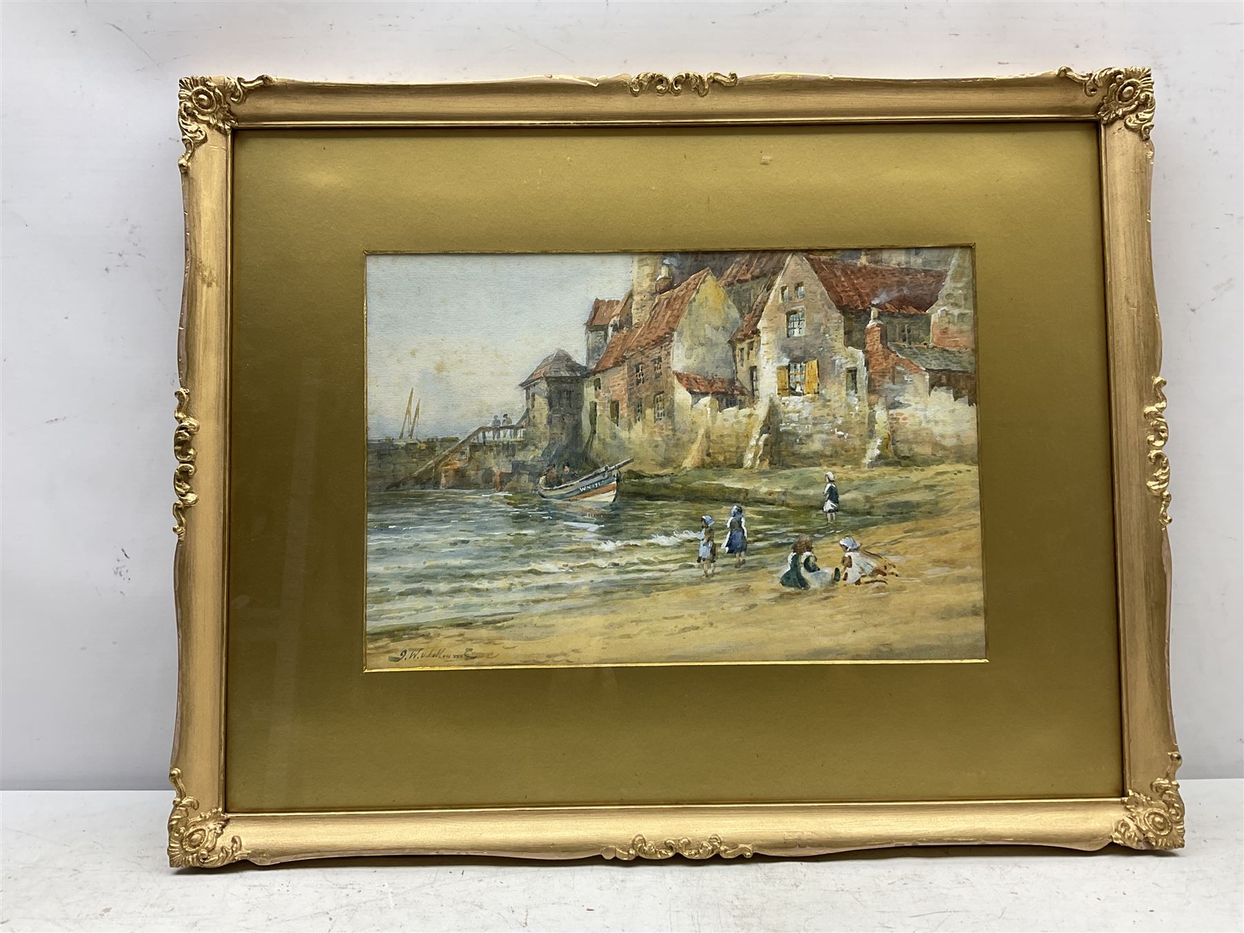John Wynne Williams (British fl.1900-1920): Children playing on Tate Hill Sands Whitby Harbour & Fylingdales Moor, pair watercolours signed 23cm x 35cm (2)
