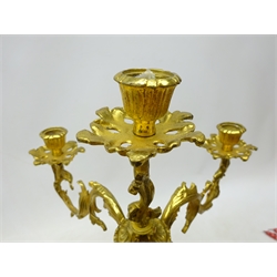  Ormolu five light Table Candelabra the four S scroll acanthus branches on openwork support with pierced base, marble stand with three ball feet, H45cm, W40cm  