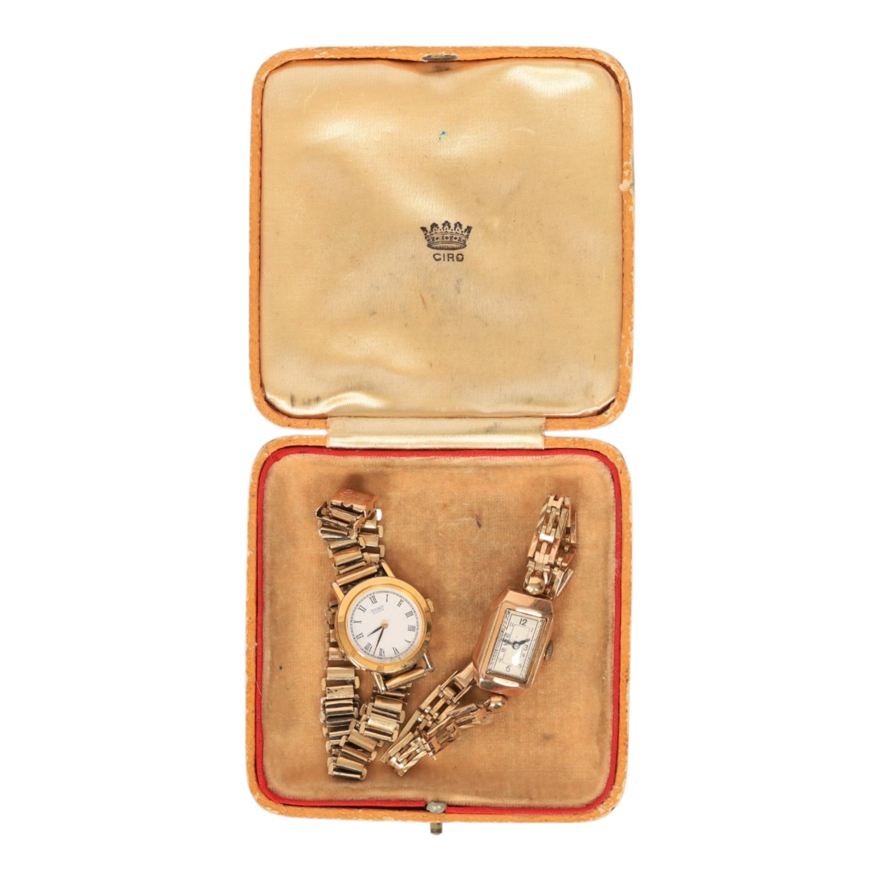 9ct gold cased ladies wristwatch on a 9ct gold bracelet strap, together with a gold plated Seiko wristwatch on a 9ct gold bracelet strap